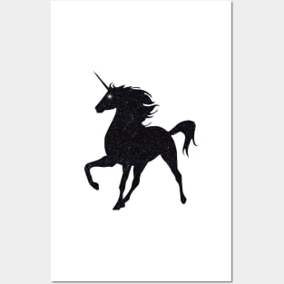 Black Faux Glitter Magical Unicorn Posters and Art